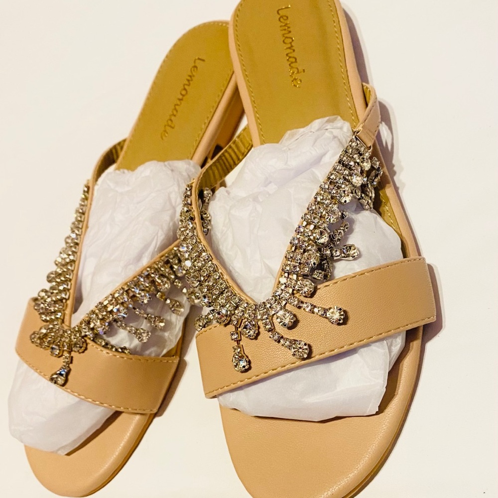 Dressy Slides with Rhinestones Size 7.5 Lemonade Grannycore